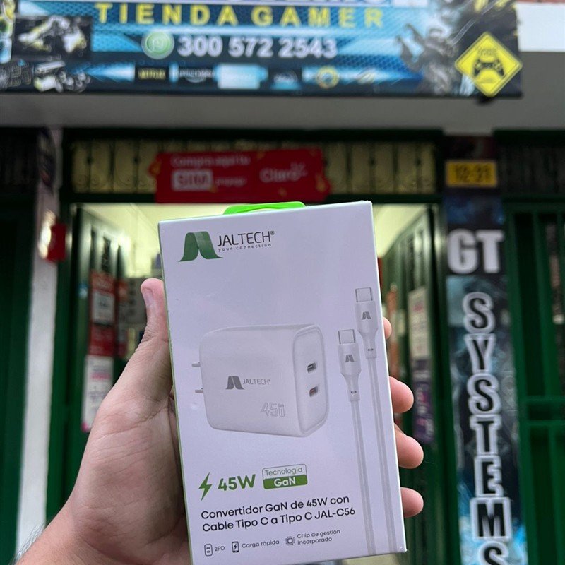 Cargador GaN Jaltech 45W JAL-C56 (USB-C Dual + Cable)